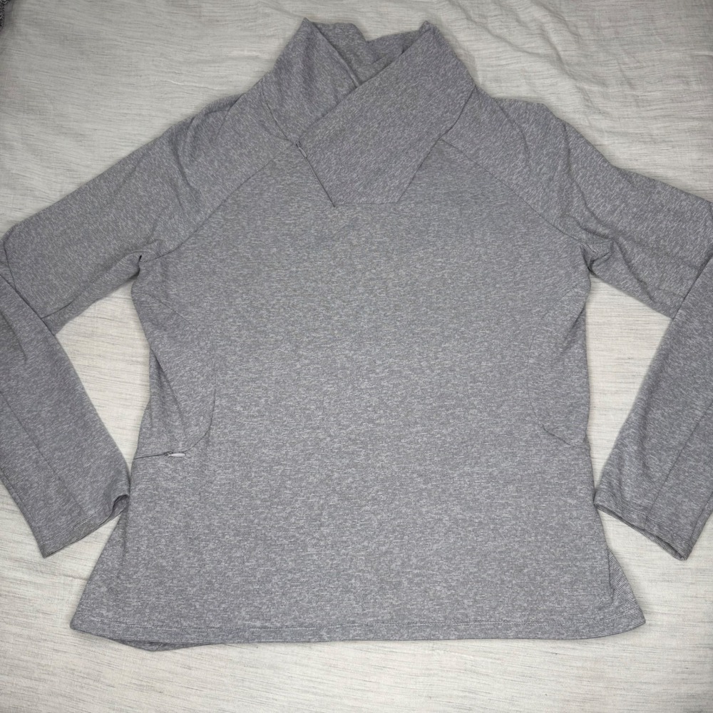 Mondetta Womens L Gray Pullover Sweatshirt Activewear Funnel Neck Thumbholes